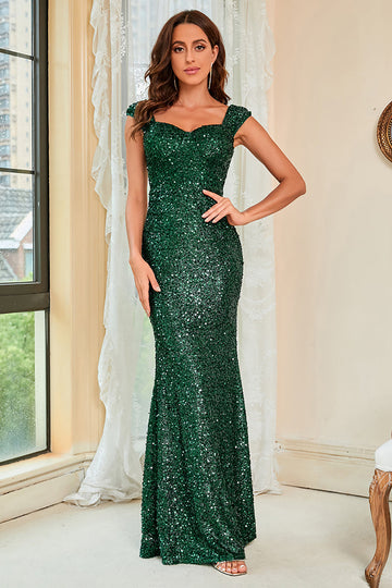 Vestido de Fiesta Lentejuelas Verde Oscuro